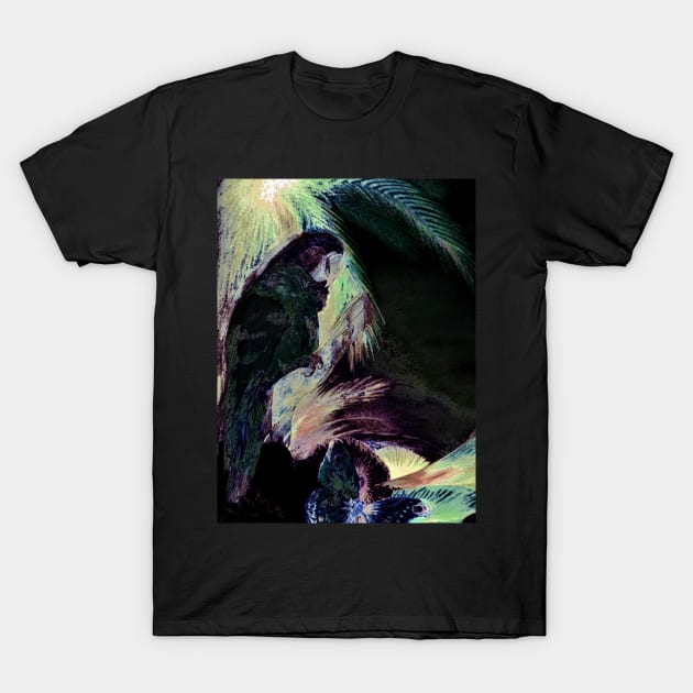 BLACK ABSTRACT COCKATOO DECO POSTER PALM PRINT TROPICAL ART DESIGN T-Shirt by jacquline8689